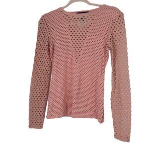 ✨ BCBG Max Azria Pink Sheer Perforated Eyelet Mesh Top Small ✨
